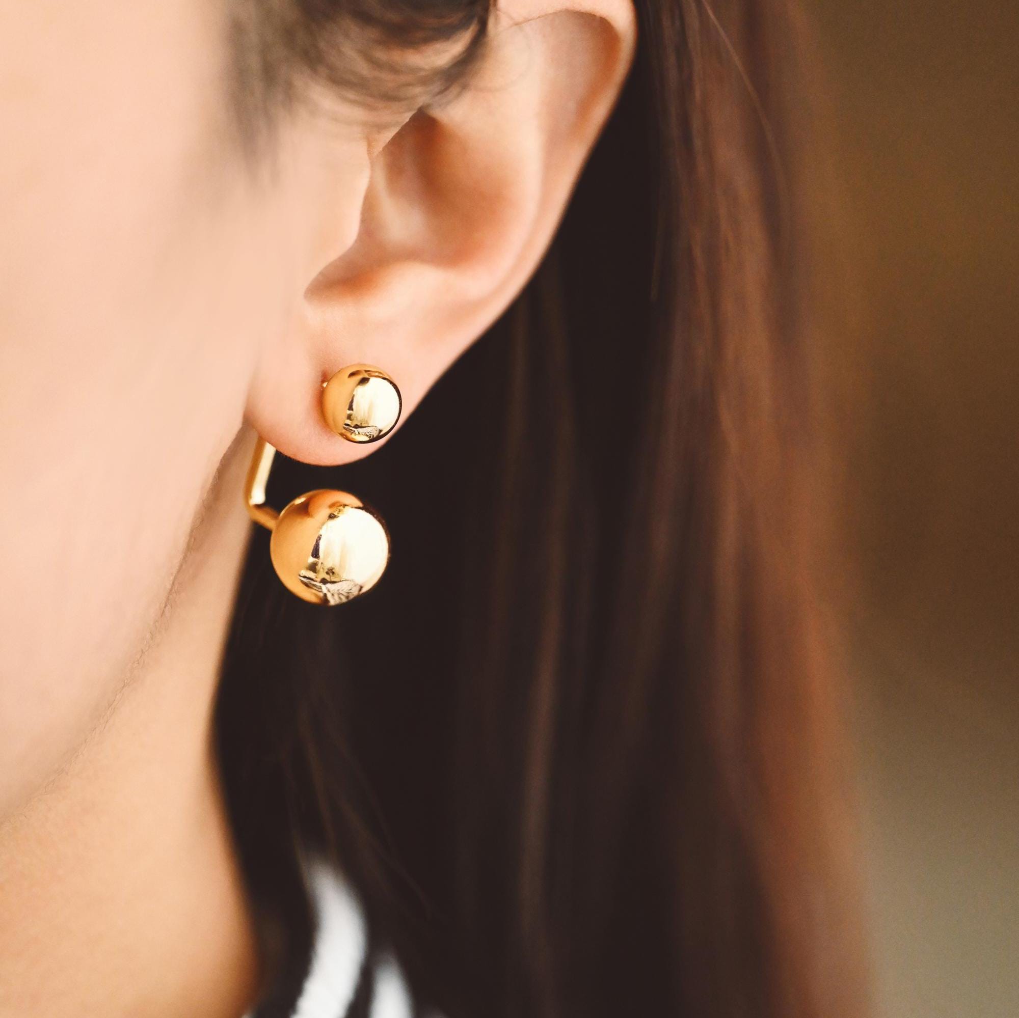 4pcs Sphere Ear Post with Sphere Charm, Geometric Earring Posts, 18K Gold Plated Round Ball Earring Studs (GB-3625)